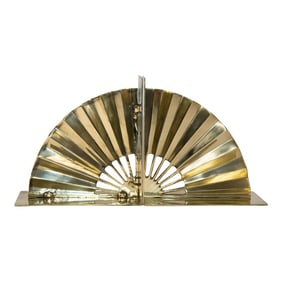 1950s Hollywood Regency Solid Polished Brass Bookends Asian Fan Shaped