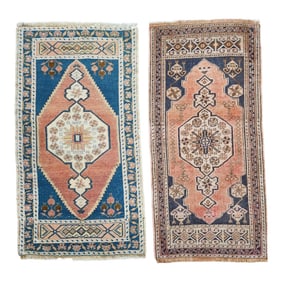 Muted Color Turkish Small Area Rugs - a Pair