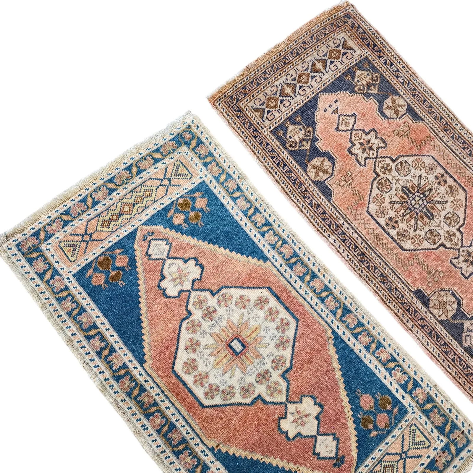 Muted Color Turkish Small Area Rugs - a Pair - 6