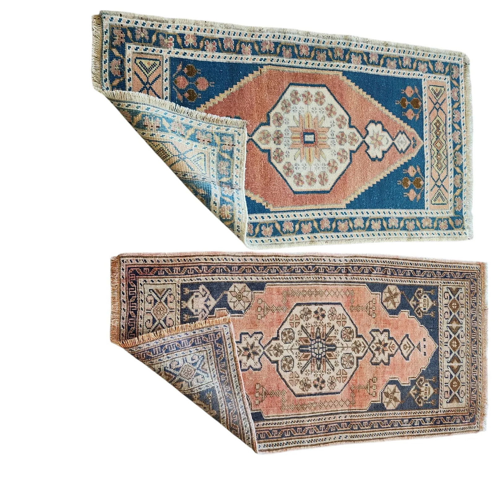 Muted Color Turkish Small Area Rugs - a Pair - 9