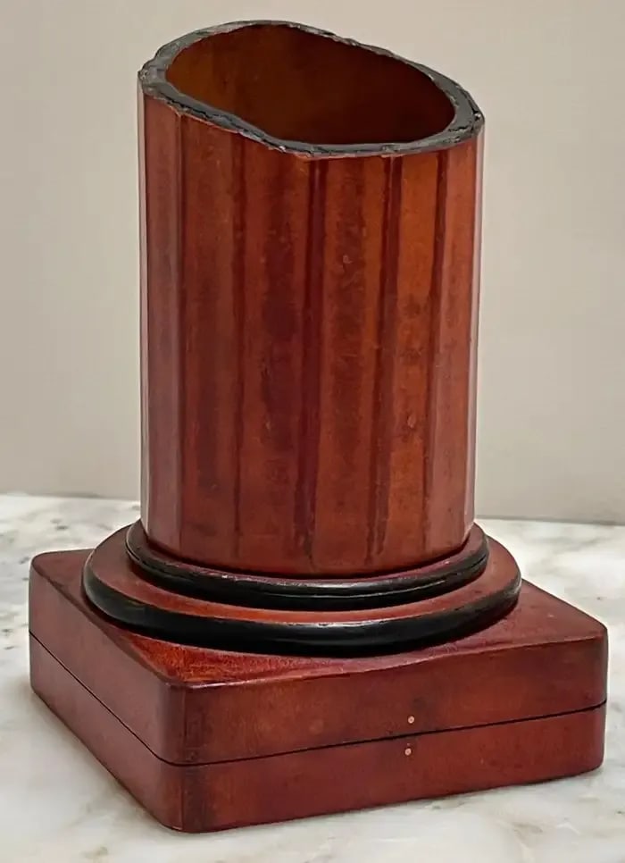1960s Italian Grand Tour Style Leather & Burlwood Column Motif Pen Stand/Box - 10