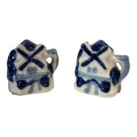Occupied Japan Blue and White Windmill Salt and Pepper Shakers - a Pair