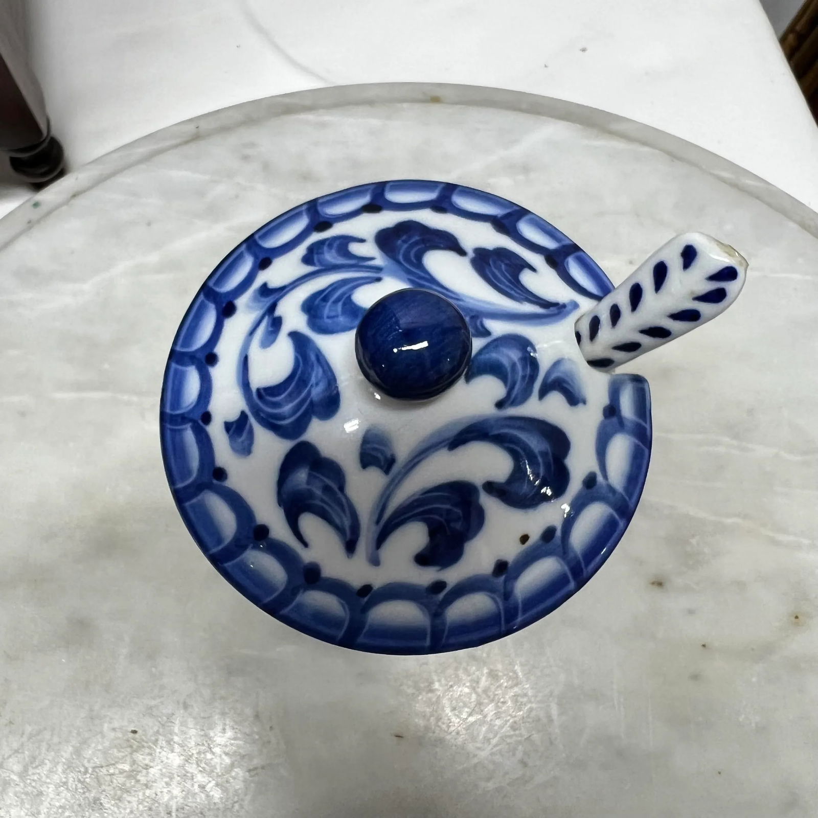 Andrea by Sadek Blue and White Condiment Jar W/ Spoon - 4