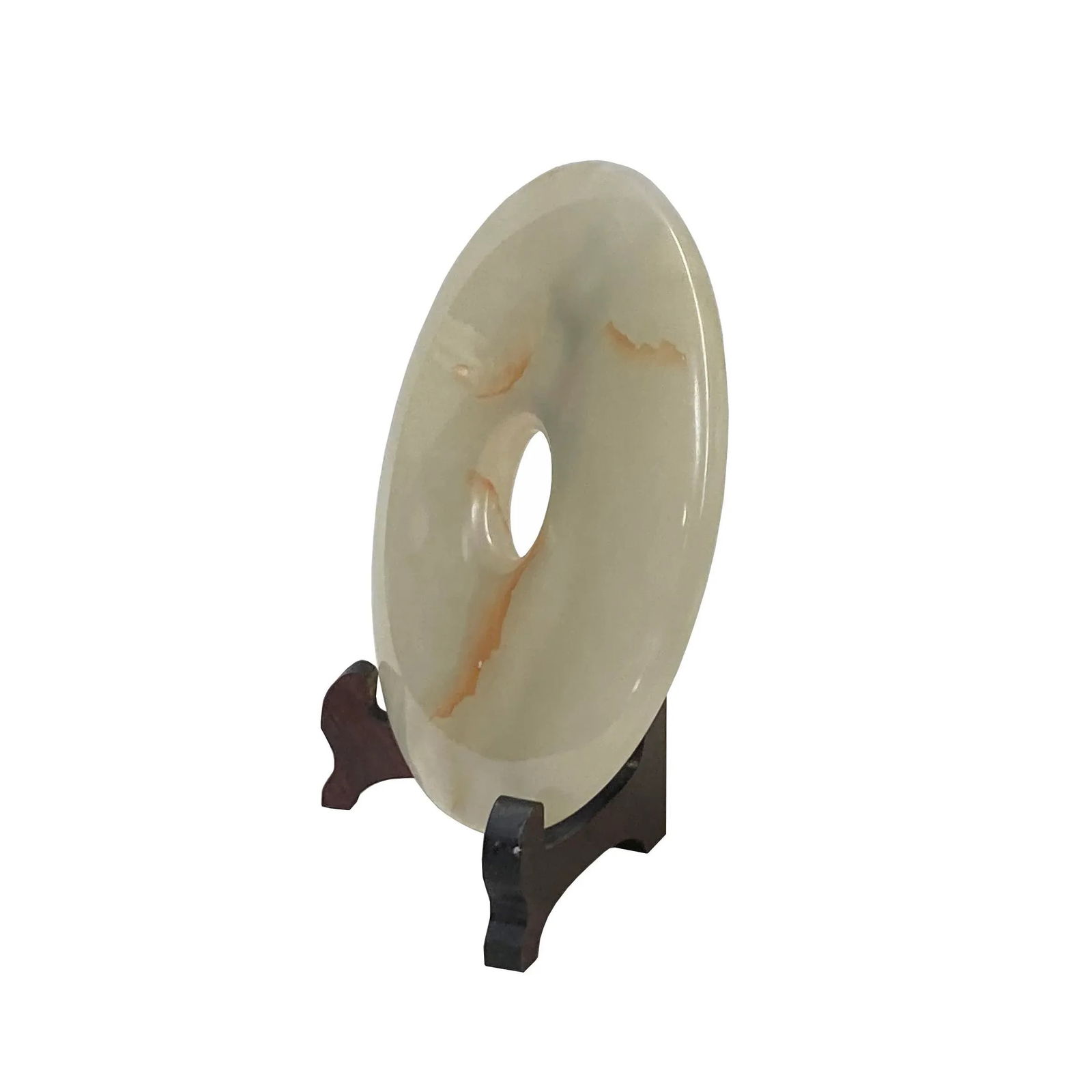 Natural White Brown Onyx Stone Round Fengshui Home Decor Display - 2