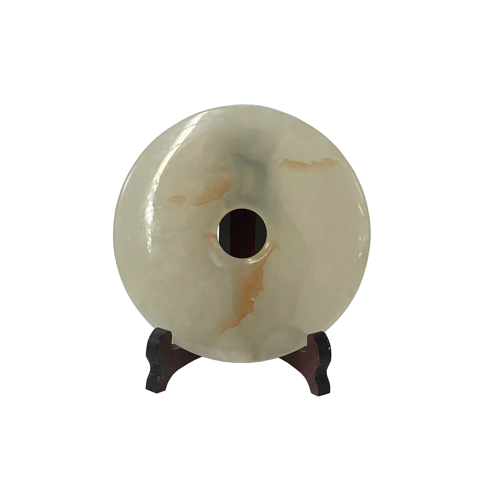 Natural White Brown Onyx Stone Round Fengshui Home Decor Display - 5