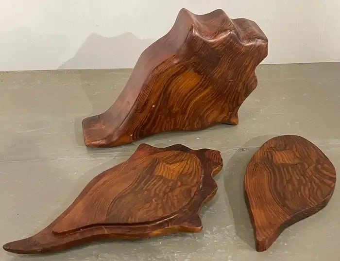 Late 20th Century French Modern Specimen Hardwood Carved Conch Shell Motif Box - 4