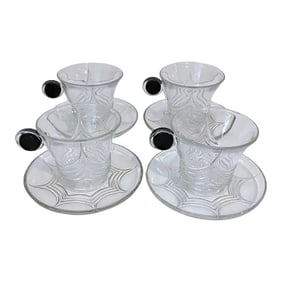 Early 20th Century Art Deco Heisey Glass 'Stanhope' Cups & Saucers, by Walter Von Hessen - Set of 4