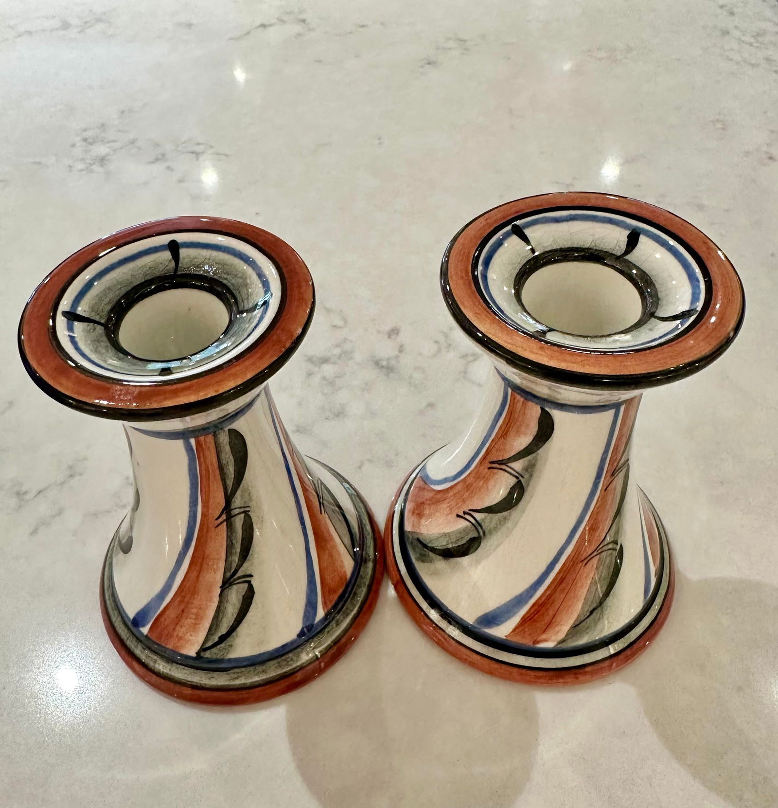 Vintage Ilse Claesson for Rörstrand Art Deco Hand-Painted Candleholders, Signed- a Pair - 10