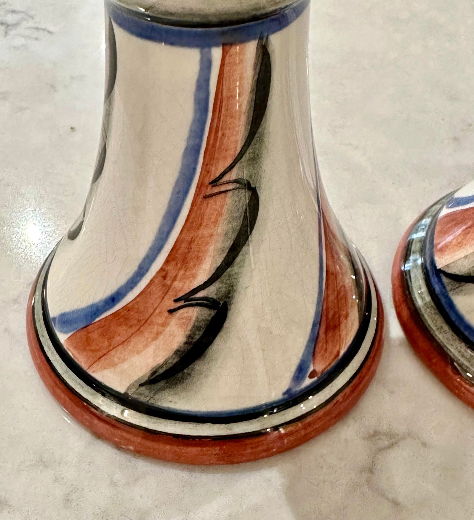 Vintage Ilse Claesson for Rörstrand Art Deco Hand-Painted Candleholders, Signed- a Pair - 6