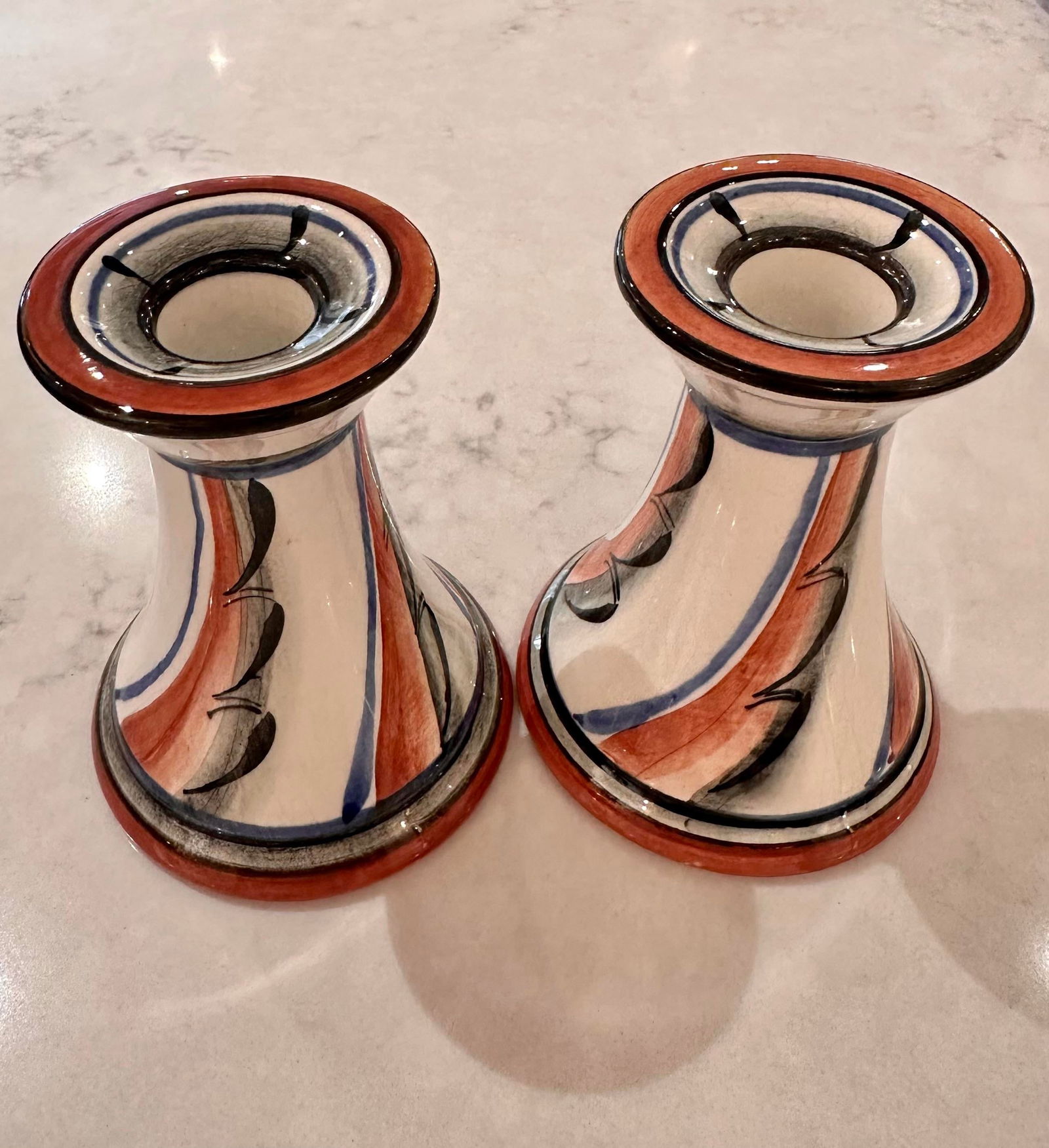 Vintage Ilse Claesson for Rörstrand Art Deco Hand-Painted Candleholders, Signed- a Pair - 9