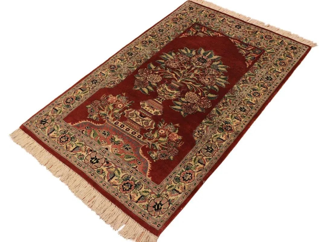 1980s Semi Antique Kashan Pak-Persian Candi Rust/Ivory Wool Rug - 3'1" X 5'1" - 3