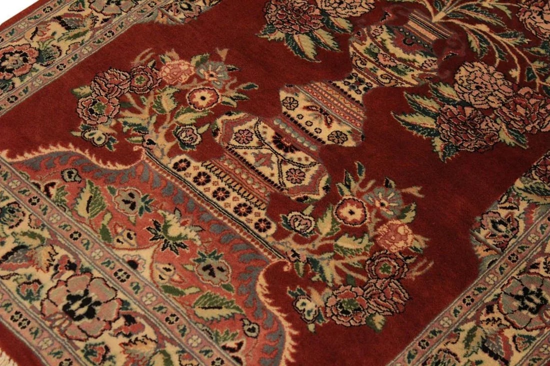 1980s Semi Antique Kashan Pak-Persian Candi Rust/Ivory Wool Rug - 3'1" X 5'1" - 7