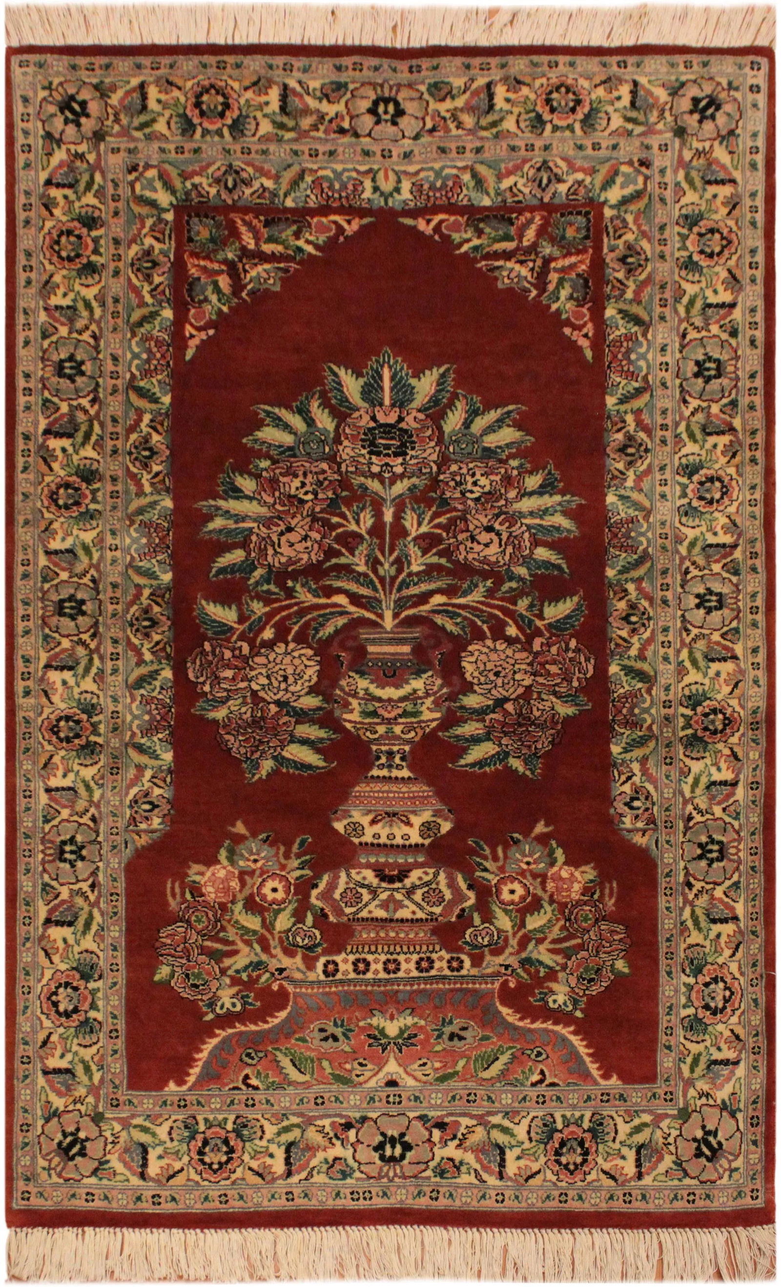 1980s Semi Antique Kashan Pak-Persian Candi Rust/Ivory Wool Rug - 3'1" X 5'1" - 8