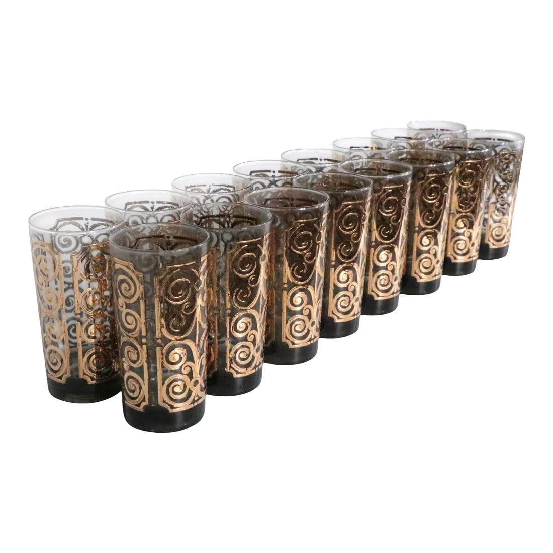 16 pc.Lot Gold Decorated Hollywood Regency Tumbler Glasses by Georges Briard C 1970's (1 of 10)