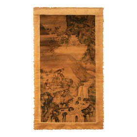 Landscape With Monkeys by Shen Quan, Post-1940s Painting on Rice Paper