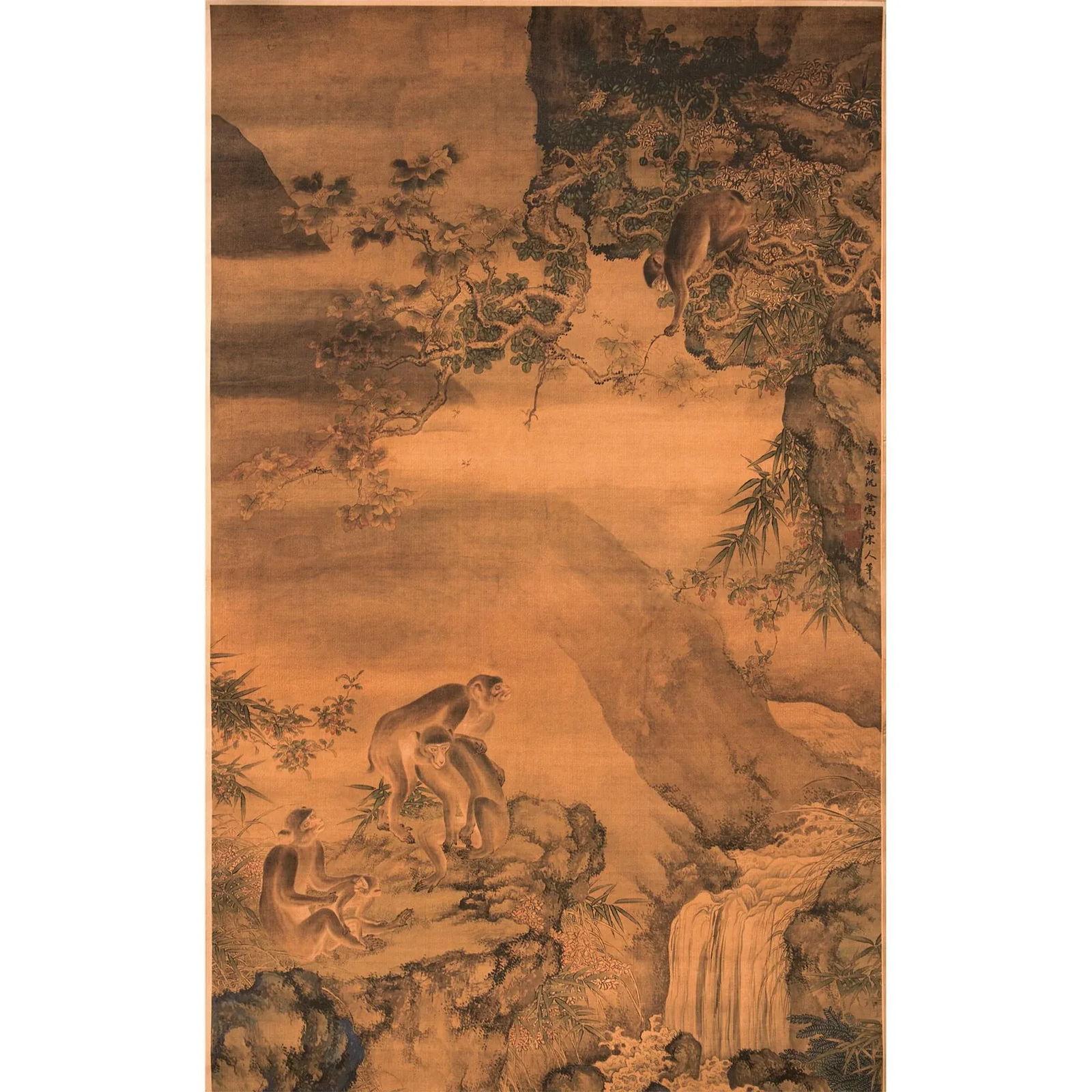 Landscape With Monkeys by Shen Quan, Post-1940s Painting on Rice Paper - 2