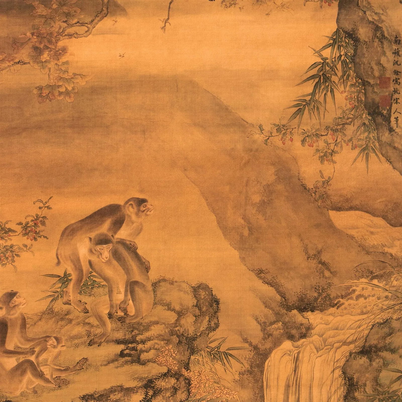 Landscape With Monkeys by Shen Quan, Post-1940s Painting on Rice Paper - 3