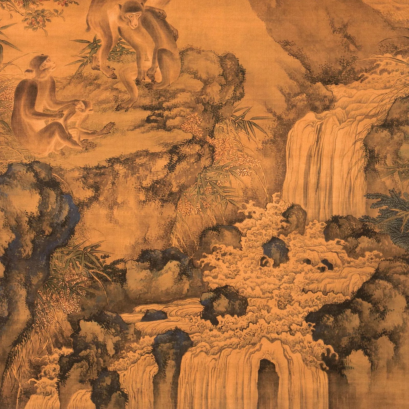 Landscape With Monkeys by Shen Quan, Post-1940s Painting on Rice Paper - 5