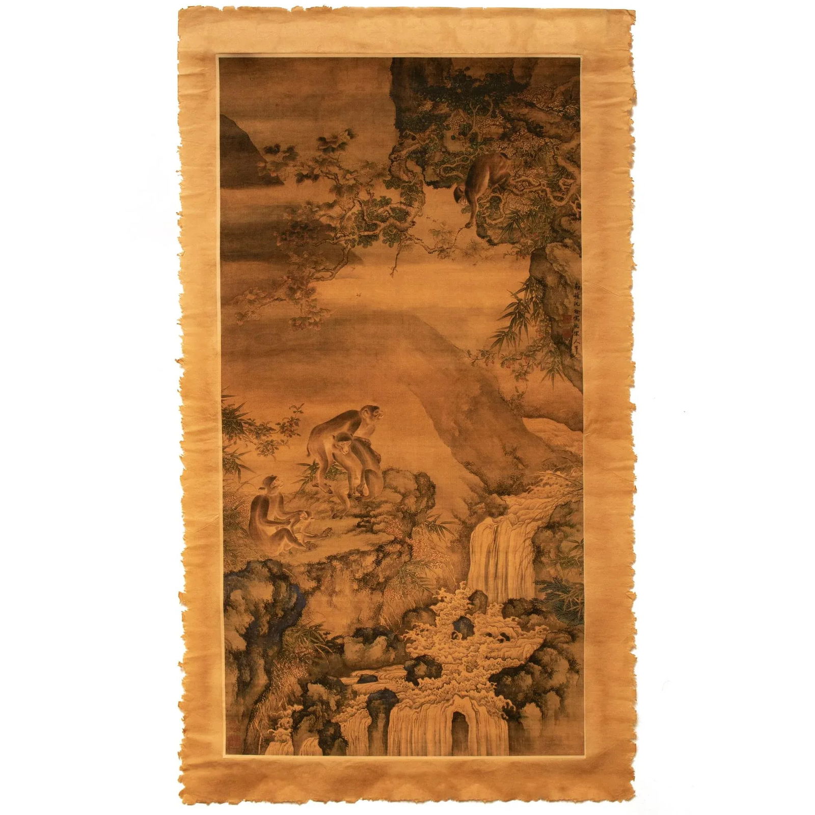 Landscape With Monkeys by Shen Quan, Post-1940s Painting on Rice Paper - 8
