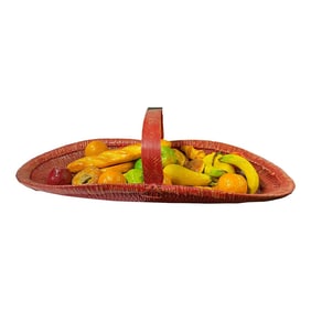 Assort Fruits Bread Simulated Display Red Rattan Oval Basket Tray