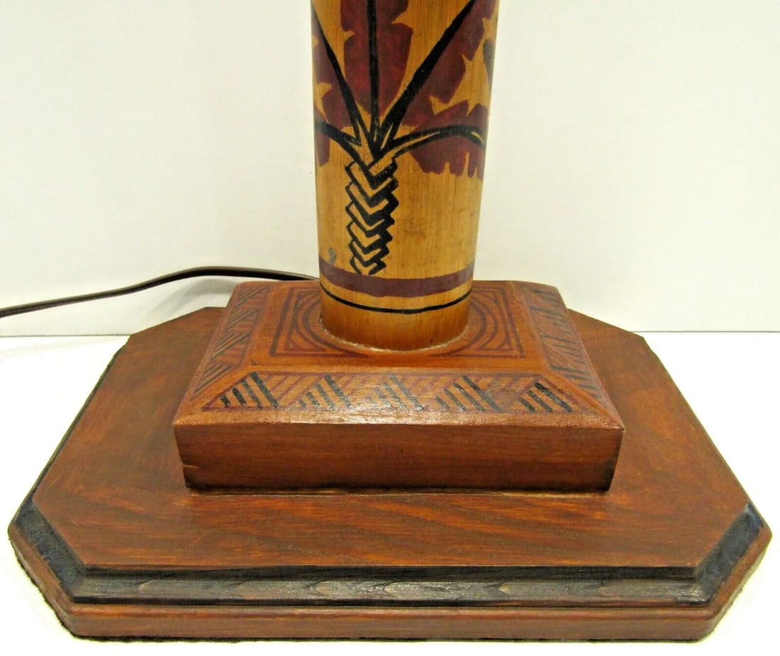 1940s Madagascar Hand Painted Scene Tall Bamboo Column Table Lamp - 11