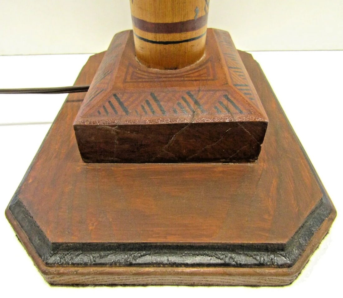 1940s Madagascar Hand Painted Scene Tall Bamboo Column Table Lamp - 12