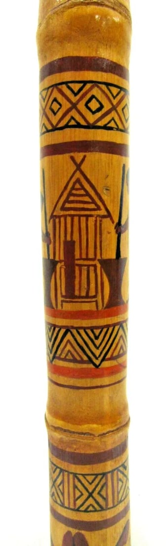 1940s Madagascar Hand Painted Scene Tall Bamboo Column Table Lamp - 6