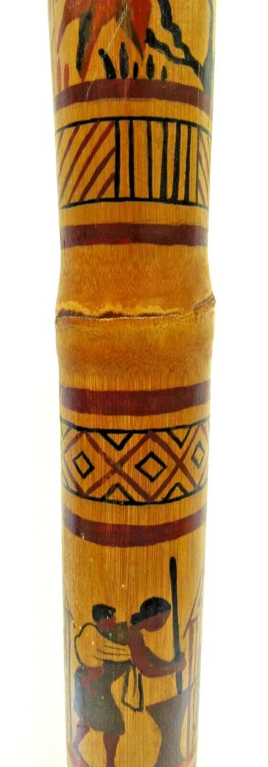 1940s Madagascar Hand Painted Scene Tall Bamboo Column Table Lamp - 9