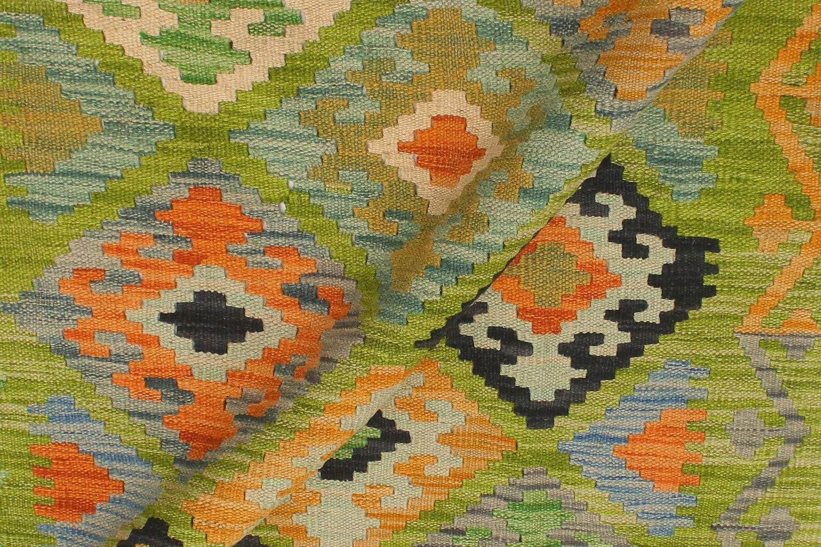 Early 21st Century Early 21st Century Kilim Green Rust Hand Woven Rug - 2'8" X 7'11" - 2