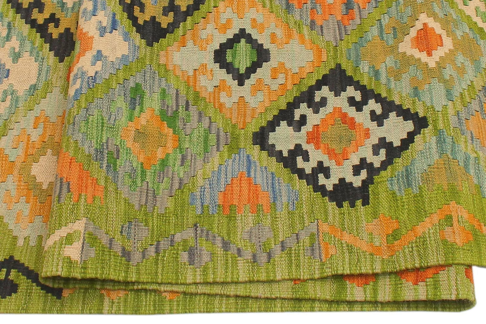 Early 21st Century Early 21st Century Kilim Green Rust Hand Woven Rug - 2'8" X 7'11" - 4