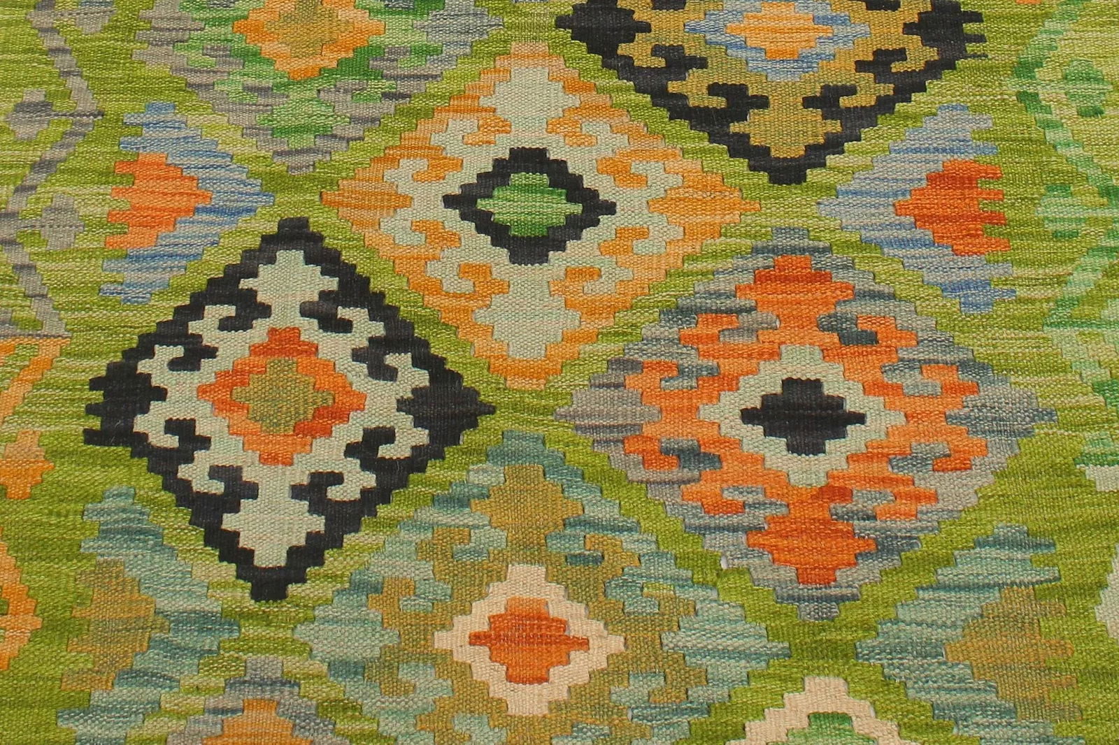 Early 21st Century Early 21st Century Kilim Green Rust Hand Woven Rug - 2'8" X 7'11" - 7