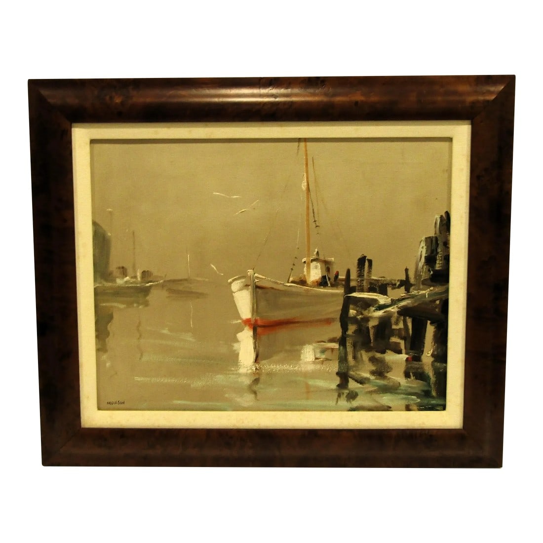 Vintage Doug Moulson Fishing Boat at Dock Impressionist Oil Painting (1 of 6)