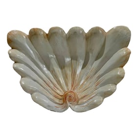 Large Hand-Painted Wooden Clamshell – Coastal Decorative Accent