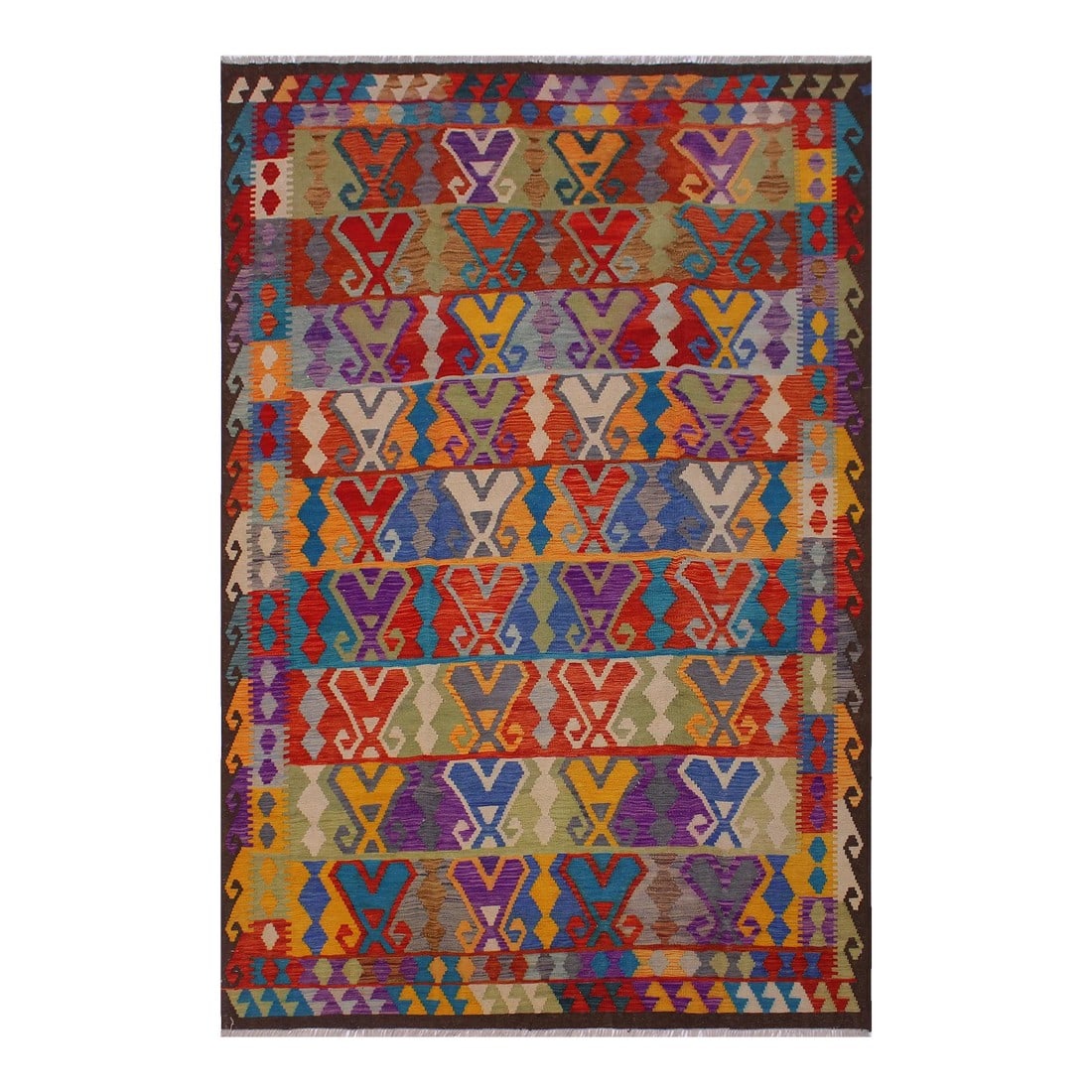 Abstract Kilim Red Gold Wool Rug - 6'7" X 9'7" (1 of 7)