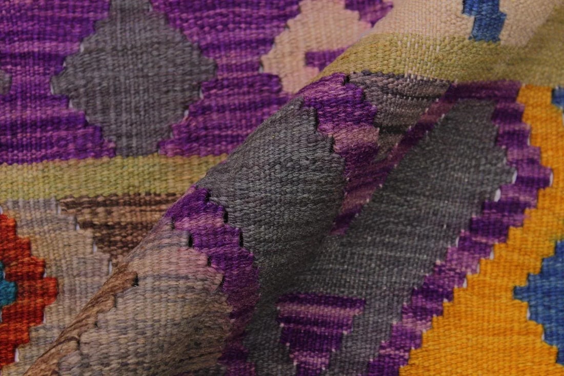 Abstract Kilim Red Gold Wool Rug - 6'7" X 9'7" - 6