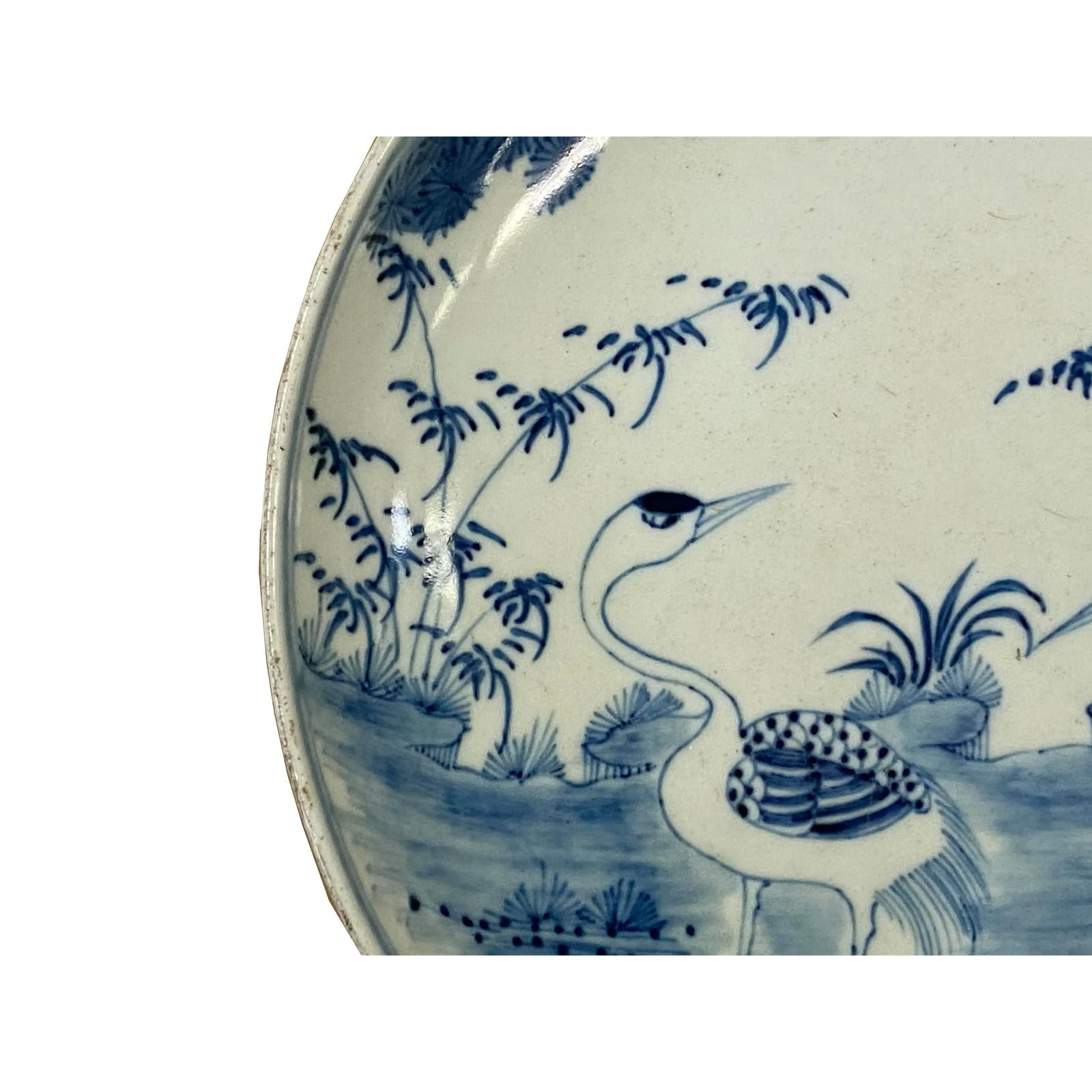 Chinese Blue White Cranes Birds Fengshui Graphic Porcelain Plate - 4