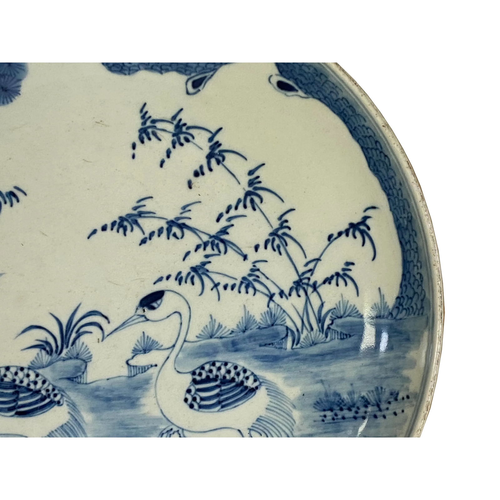 Chinese Blue White Cranes Birds Fengshui Graphic Porcelain Plate - 5
