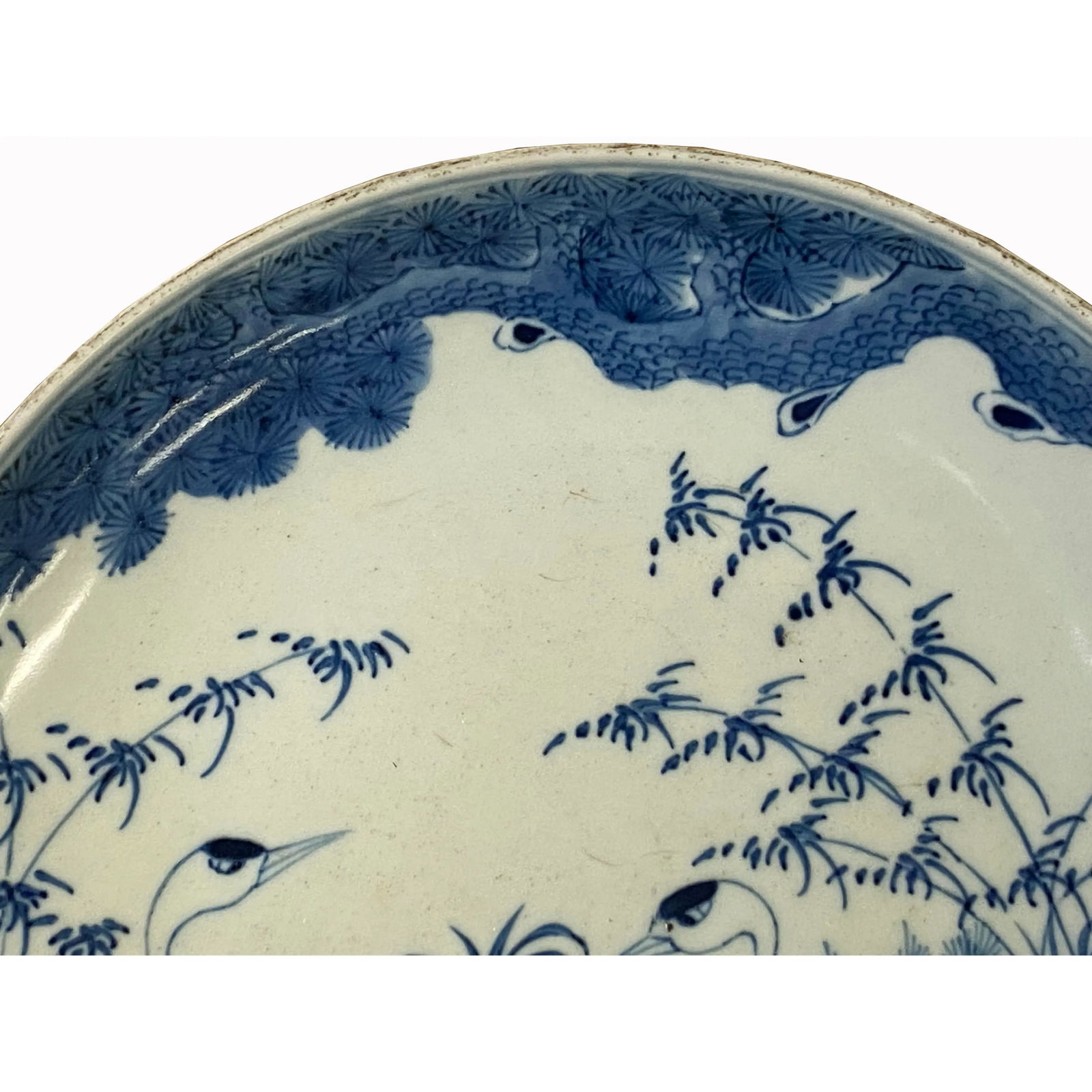 Chinese Blue White Cranes Birds Fengshui Graphic Porcelain Plate - 6