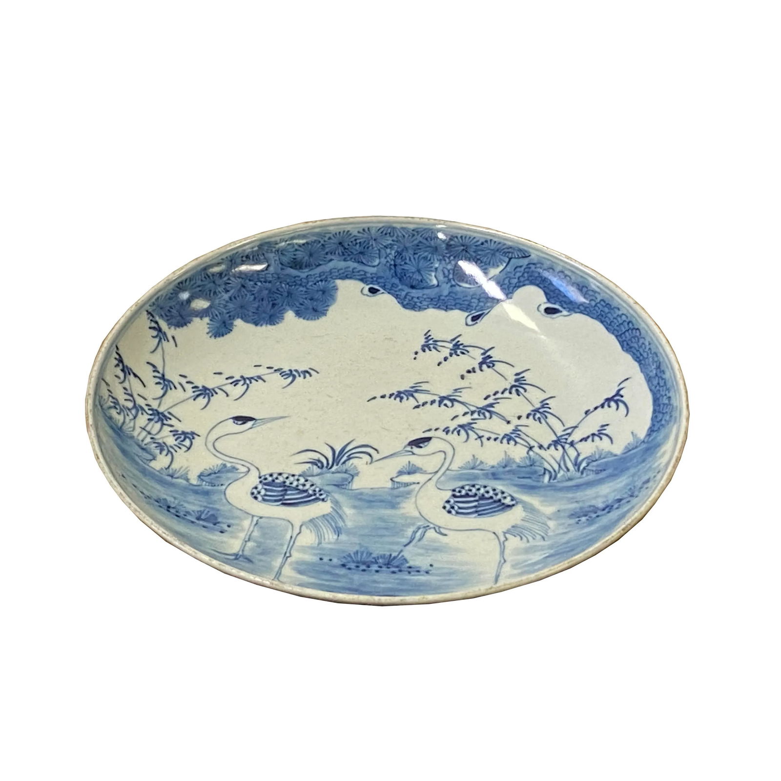 Chinese Blue White Cranes Birds Fengshui Graphic Porcelain Plate - 8