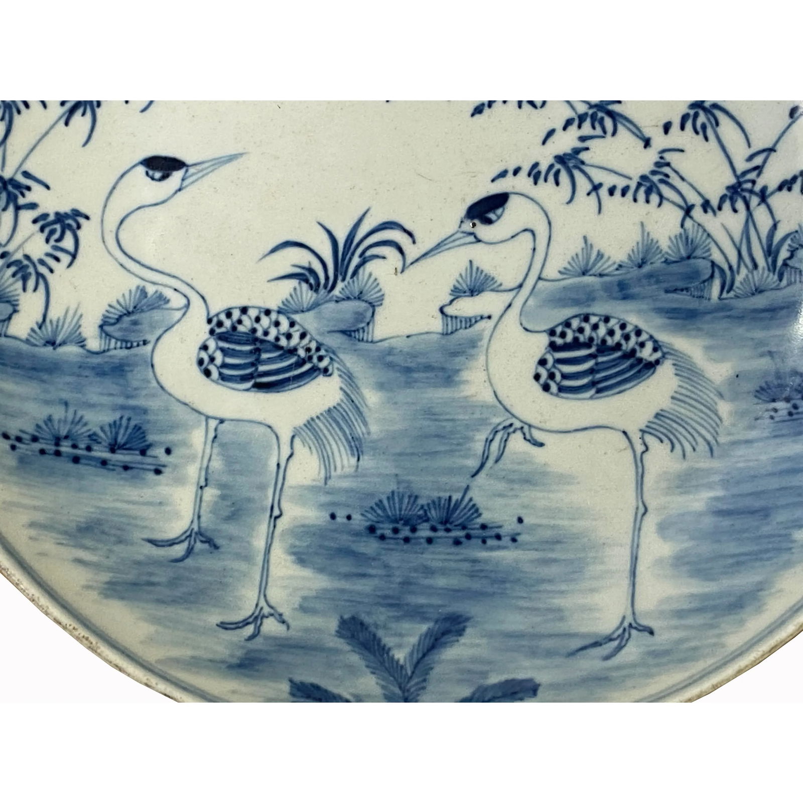 Chinese Blue White Cranes Birds Fengshui Graphic Porcelain Plate - 9