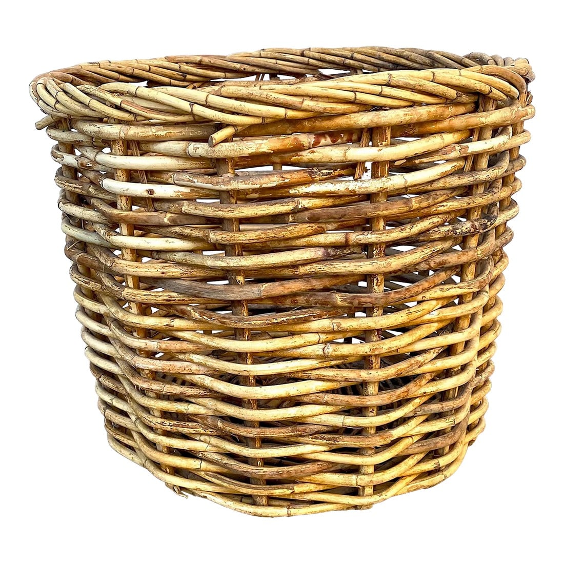Large Rattan Basket: Large rattan basket. Perfect for a potted plant, tree, or storage. Condition: Alterations: Original Condition Unaltered Imperfections: Some Imperfections Condition Notes: The basket is in very good co