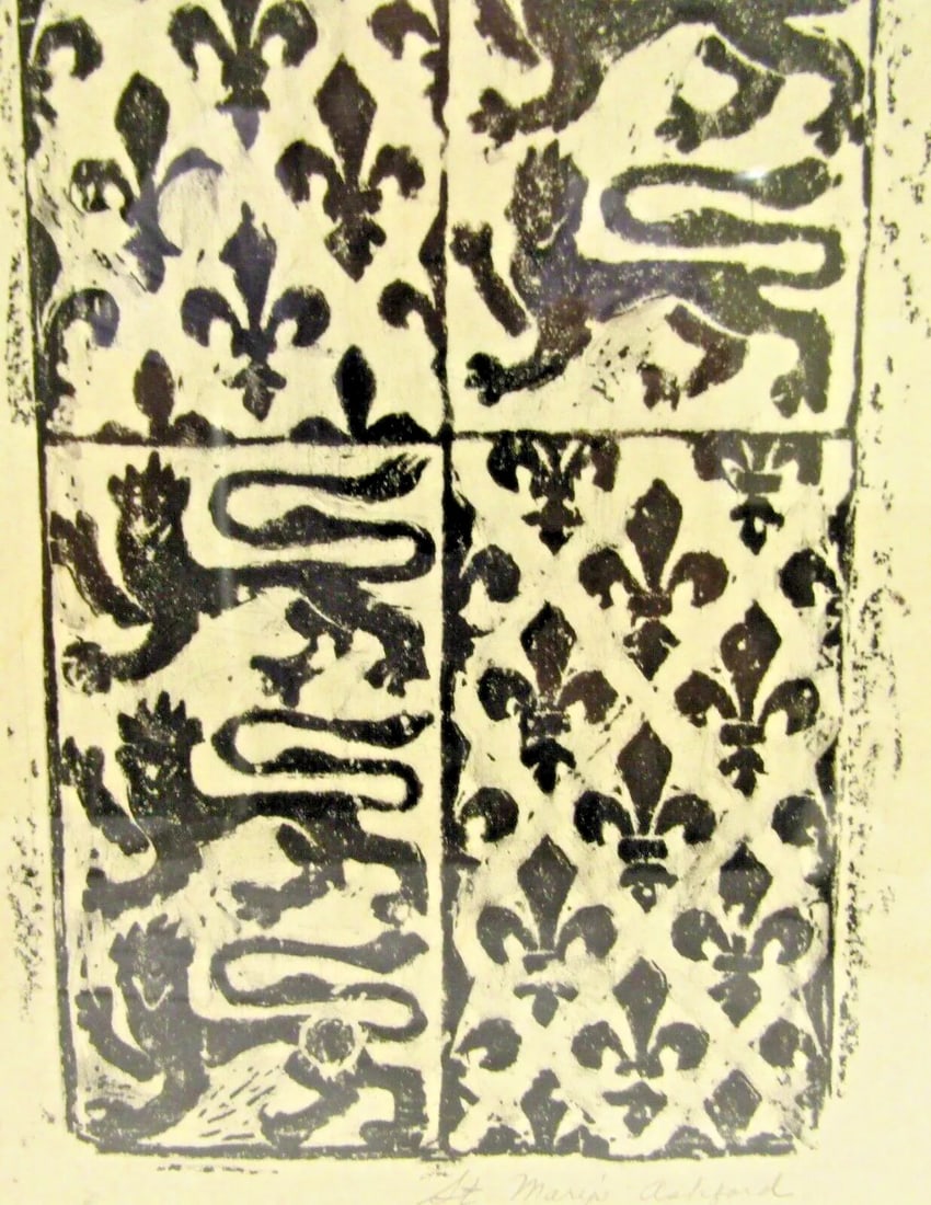 1967 St. Mary of Ashford Church Kent England Dragon Fleur De Lis Brass Rubbing - 3