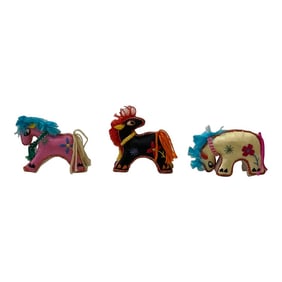 Set 3 Chinese Oriental Fabric Artistic Horse Miniature Figure Art