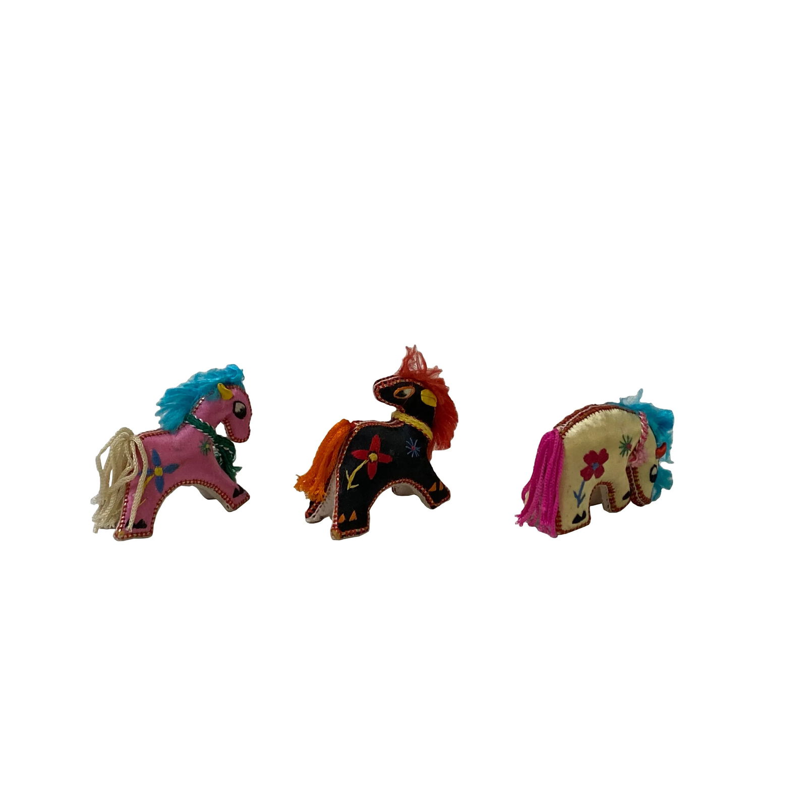 Set 3 Chinese Oriental Fabric Artistic Horse Miniature Figure Art - 2