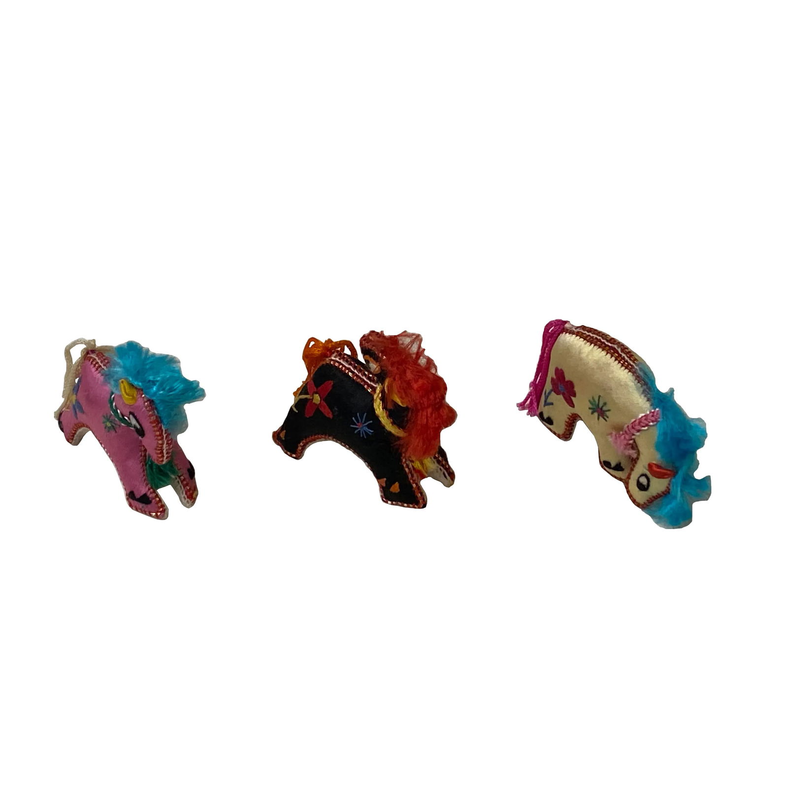 Set 3 Chinese Oriental Fabric Artistic Horse Miniature Figure Art - 3