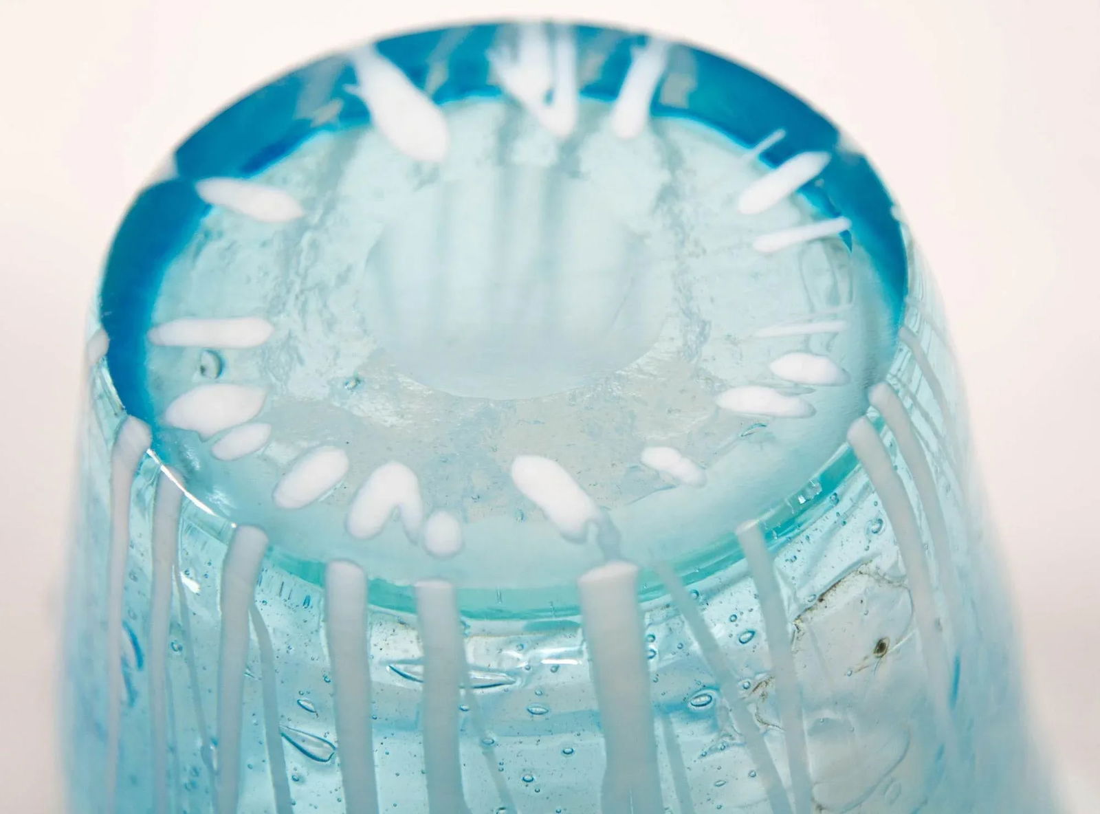 1970s Vintage Italian Murano Venini Venetian Art Glass Ice Bucket Blue and White - 11