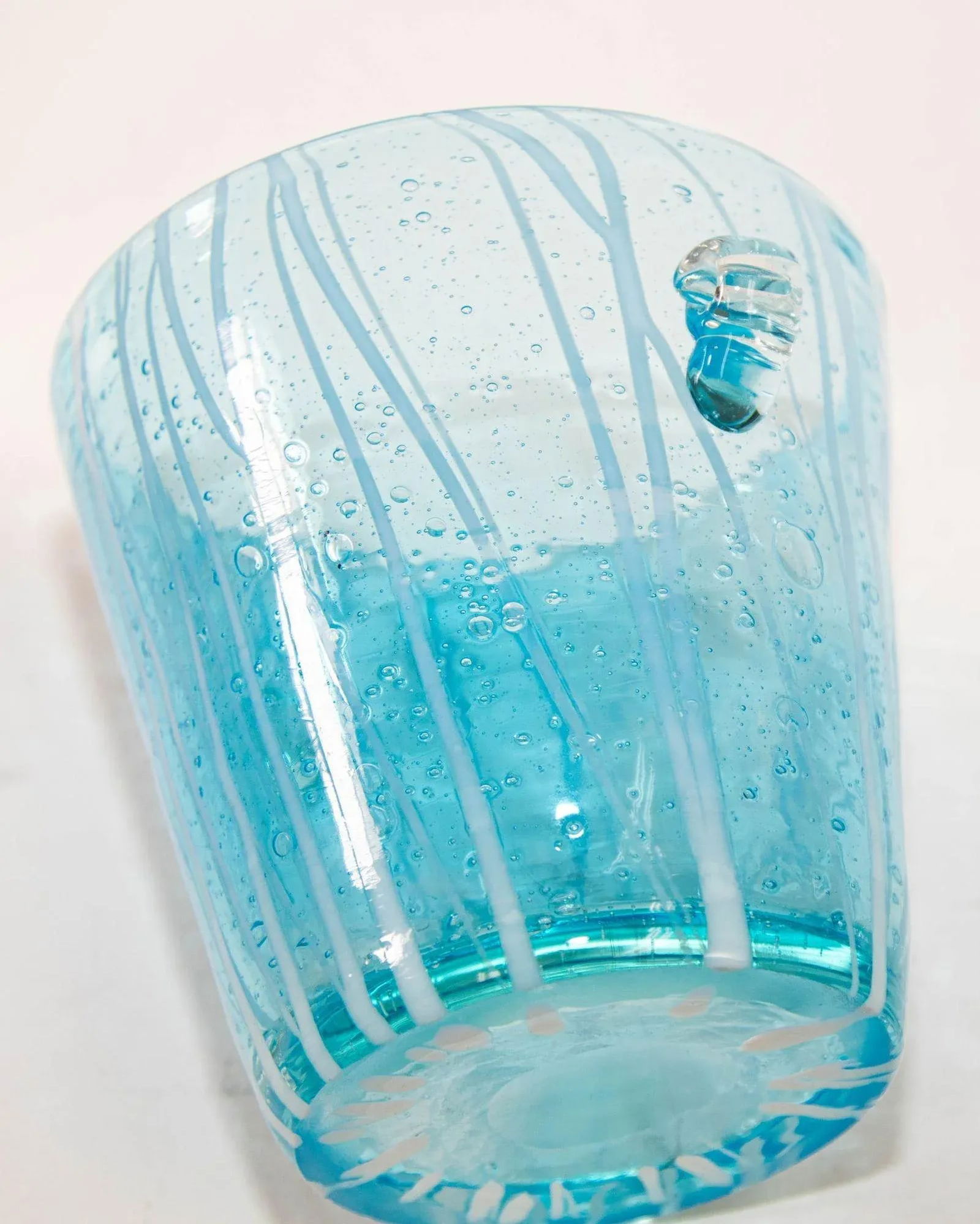 1970s Vintage Italian Murano Venini Venetian Art Glass Ice Bucket Blue and White - 7