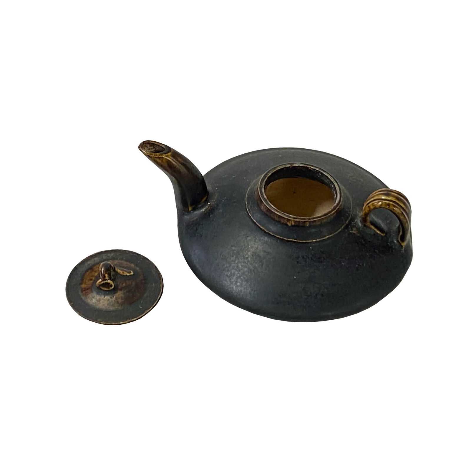 Chinese Ware Brown Black Glaze Ceramic Teapot Art Display - 4