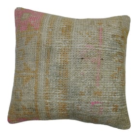 Vintage Oushak Rug Pillow With Pops of Pink