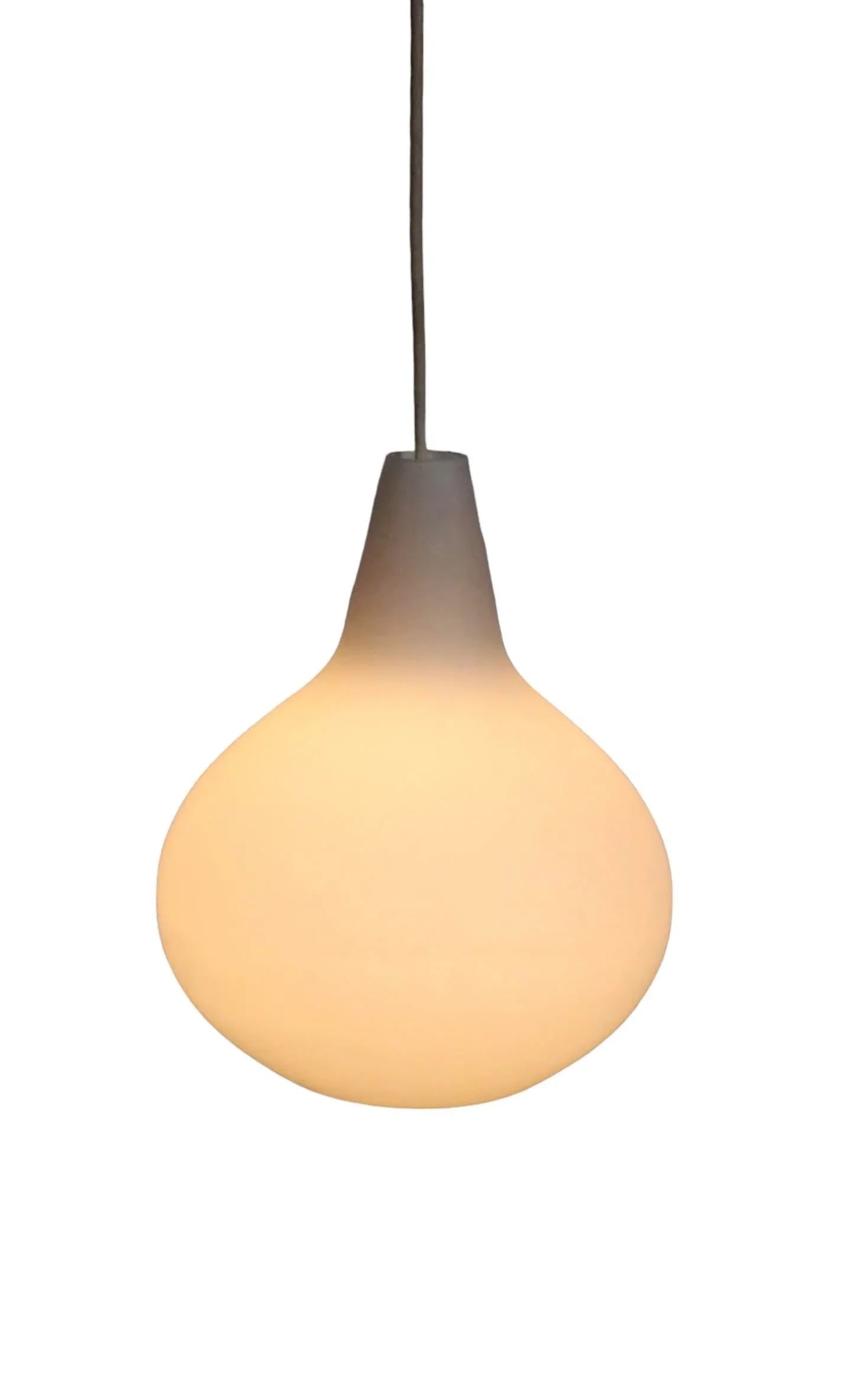 Mid Century Frosted White Glass Pendant Light After Kristiansson for Luxus C 1960's - 3